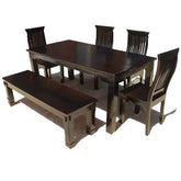 Mediterranean Modern Ebony 6 Person Dining Set with Bench